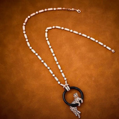 [⭐Mirelle jewelrys]NEW BLACK CIRCLE PANTHER FULL DIAMOND NECKLACE