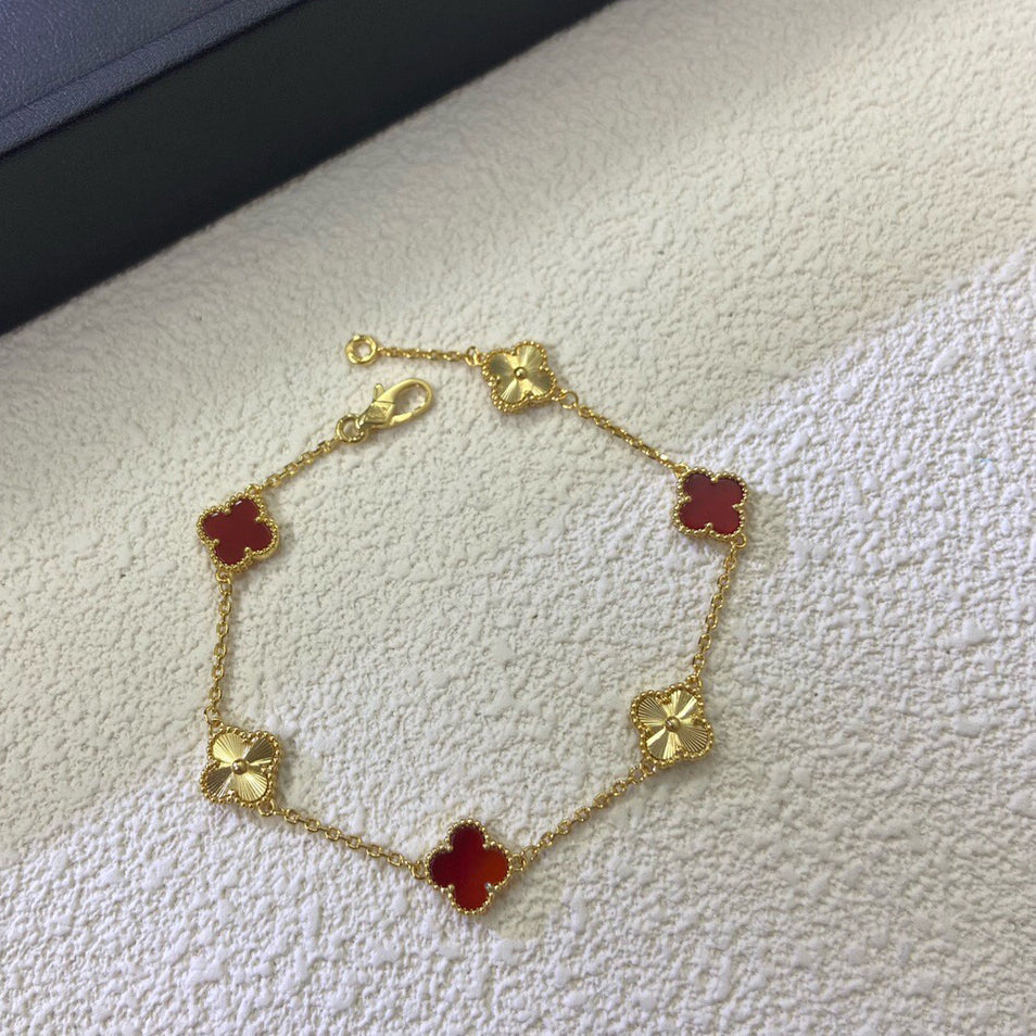 [⭐Mirelle]CLOVER 6 MOTIF RED AGATE LASER BRACELET
