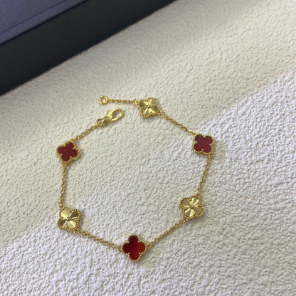 [⭐Mirelle]CLOVER 6 MOTIF RED AGATE LASER BRACELET