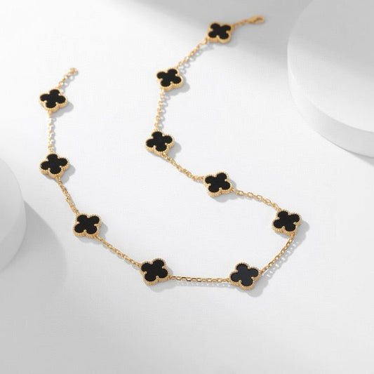[⭐Mirelle]CLOVER 10 MOTIFS ONYX NECKLACE
