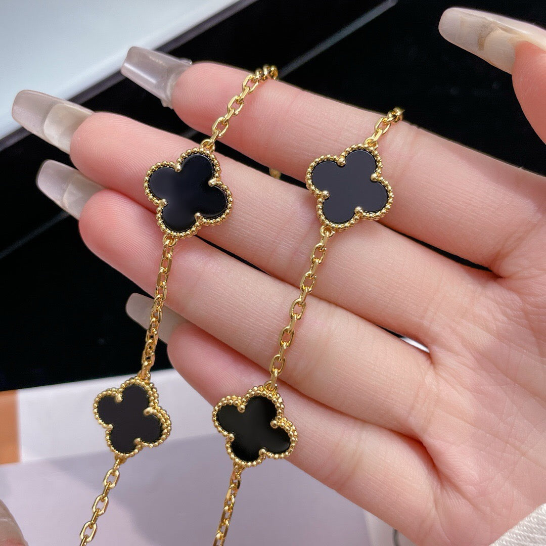 [⭐Mirelle]CLOVER 10 MOTIFS ONYX NECKLACE