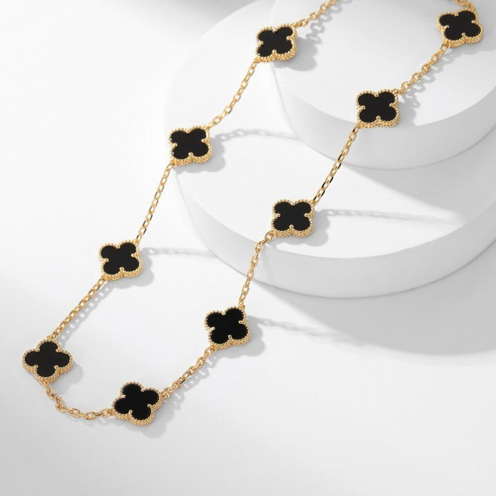 [⭐Mirelle]CLOVER 10 MOTIFS ONYX NECKLACE