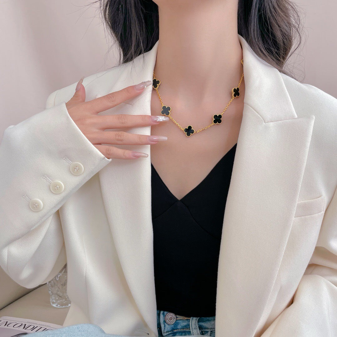 [⭐Mirelle]CLOVER 10 MOTIFS ONYX NECKLACE