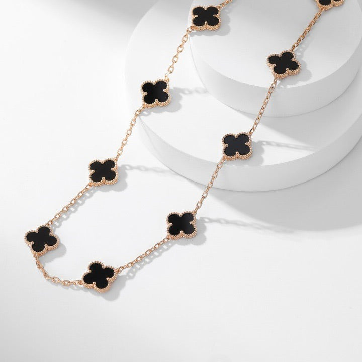 [⭐Mirelle]CLOVER 10 MOTIFS ONYX NECKLACE