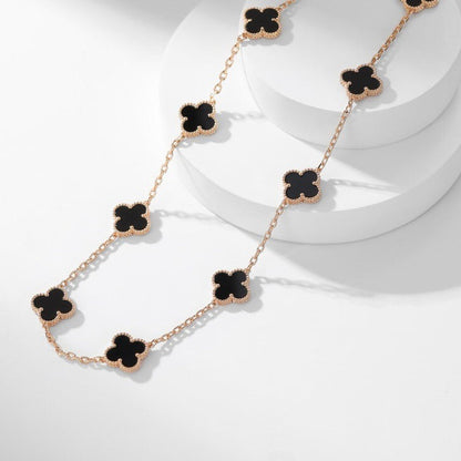 [⭐Mirelle]CLOVER 10 MOTIFS ONYX NECKLACE