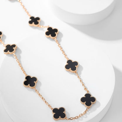 [⭐Mirelle]CLOVER 10 MOTIFS ONYX NECKLACE
