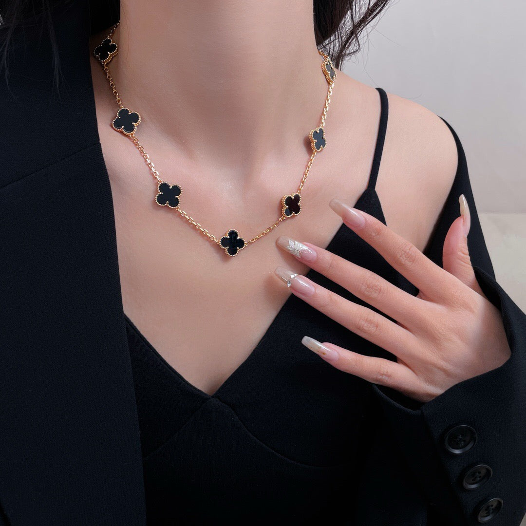 [⭐Mirelle]CLOVER 10 MOTIFS ONYX NECKLACE