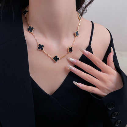 [⭐Mirelle]CLOVER 10 MOTIFS ONYX NECKLACE