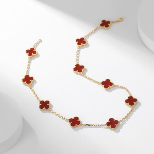 [⭐Mirelle]CLOVER 10 MOTIFS CARNELIAN NECKLACE