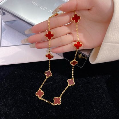 [⭐Mirelle]CLOVER 10 MOTIFS CARNELIAN NECKLACE