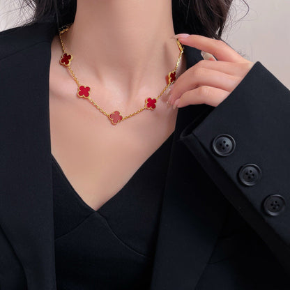 [⭐Mirelle]CLOVER 10 MOTIFS CARNELIAN NECKLACE