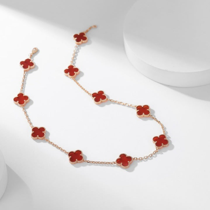 [⭐Mirelle]CLOVER 10 MOTIFS CARNELIAN NECKLACE