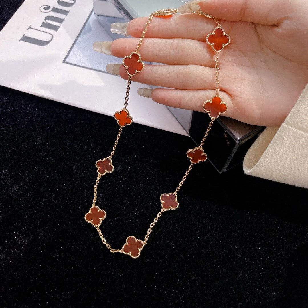 [⭐Mirelle]CLOVER 10 MOTIFS CARNELIAN NECKLACE