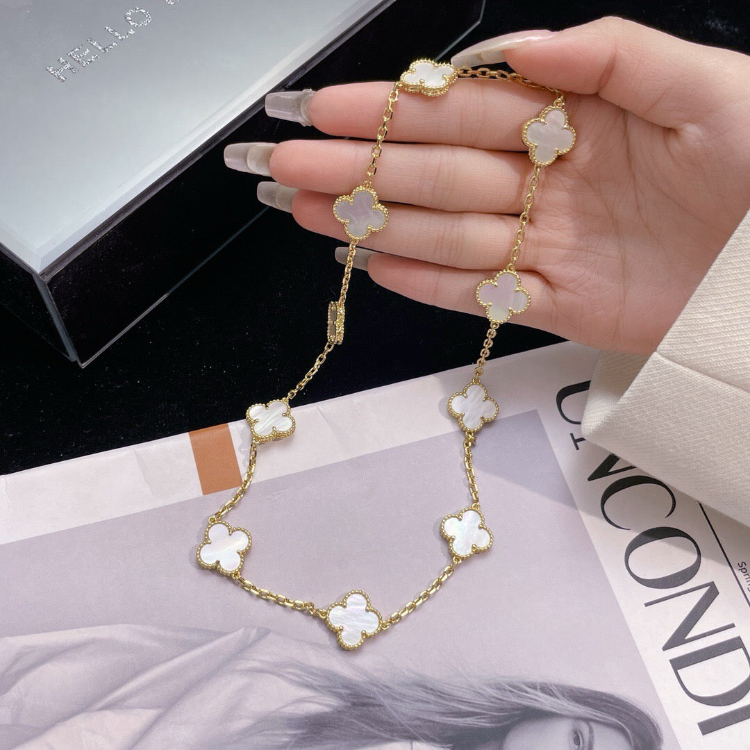 [⭐Mirelle]CLOVER 10 MOTIFS WHITE MOTHER OF PEARL NECKLACE