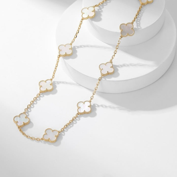 [⭐Mirelle]CLOVER 10 MOTIFS WHITE MOTHER OF PEARL NECKLACE