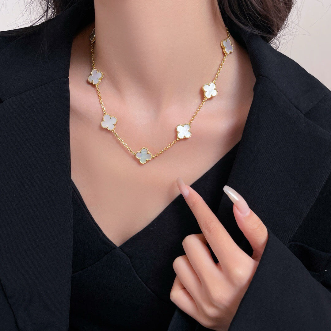[⭐Mirelle]CLOVER 10 MOTIFS WHITE MOTHER OF PEARL NECKLACE