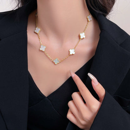 [⭐Mirelle]CLOVER 10 MOTIFS WHITE MOTHER OF PEARL NECKLACE