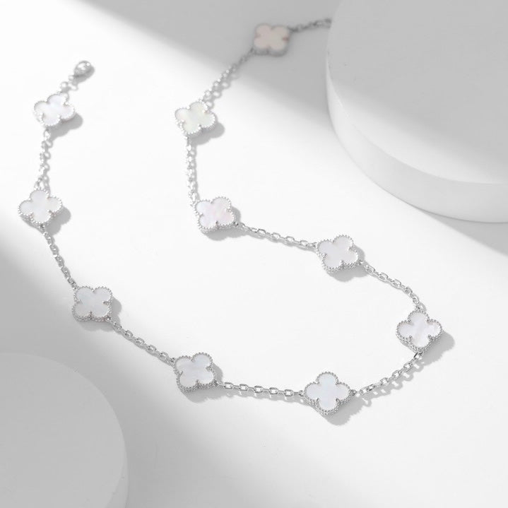 [⭐Mirelle]CLOVER 10 MOTIFS WHITE MOTHER OF PEARL NECKLACE