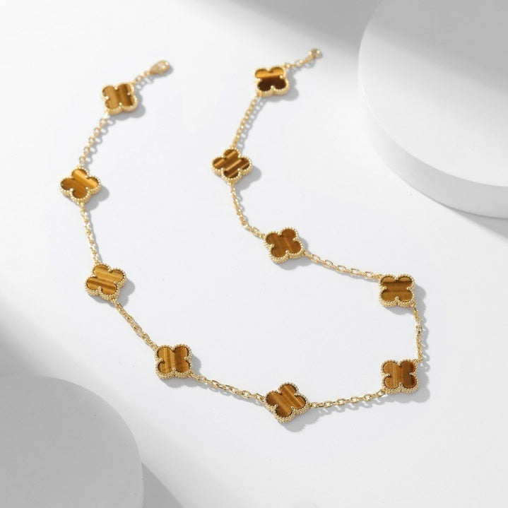 [⭐Mirelle]CLOVER 10 MOTIFS TIGER EYE NECKLACE