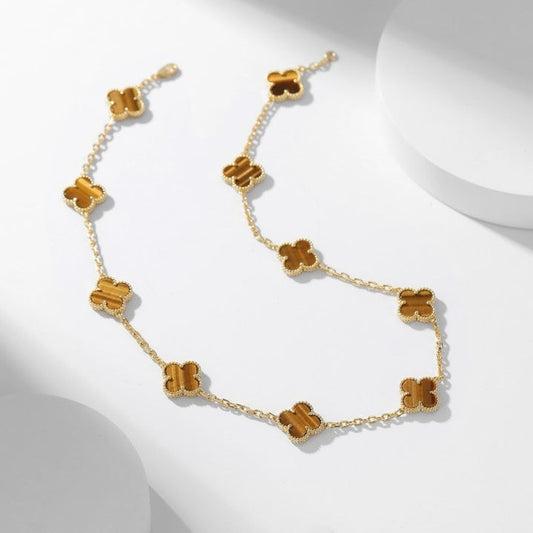 [⭐Mirelle]CLOVER 10 MOTIFS TIGER EYE NECKLACE