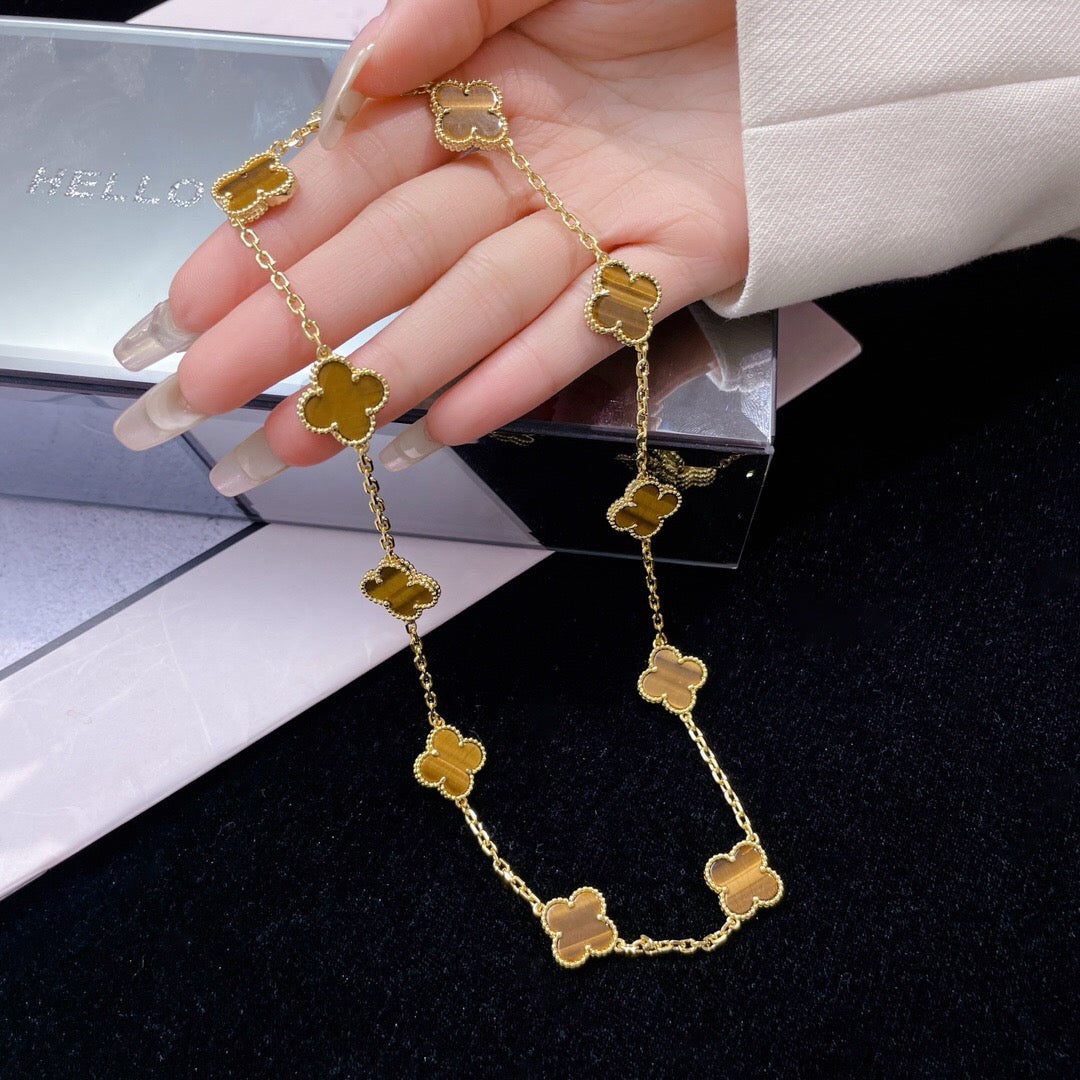[⭐Mirelle]CLOVER 10 MOTIFS TIGER EYE NECKLACE