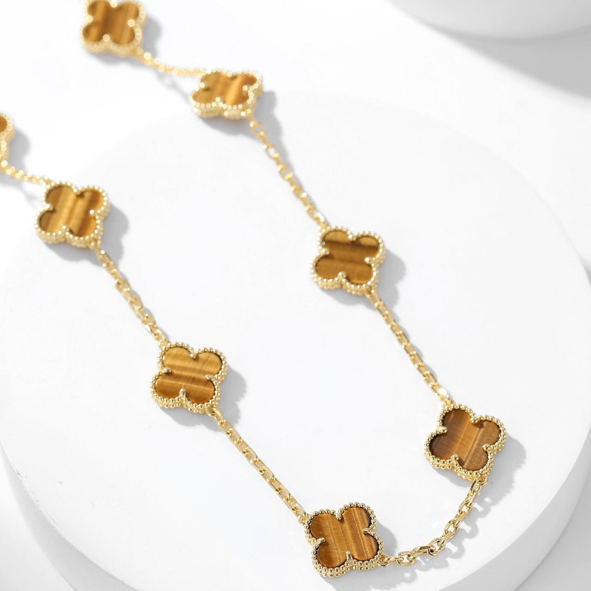 [⭐Mirelle]CLOVER 10 MOTIFS TIGER EYE NECKLACE