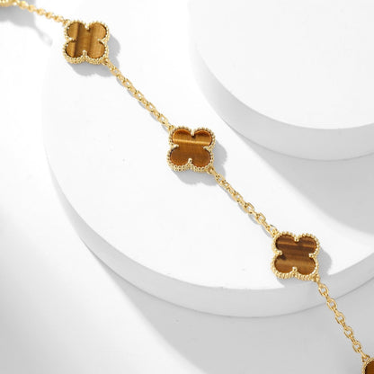 [⭐Mirelle]CLOVER 10 MOTIFS TIGER EYE NECKLACE