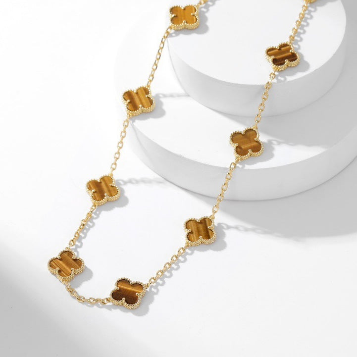 [⭐Mirelle]CLOVER 10 MOTIFS TIGER EYE NECKLACE