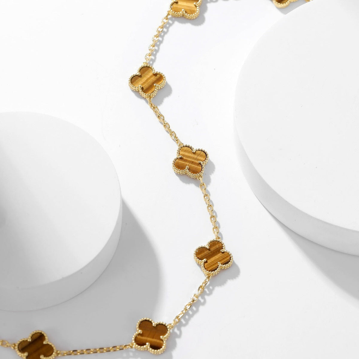 [⭐Mirelle]CLOVER 10 MOTIFS TIGER EYE NECKLACE
