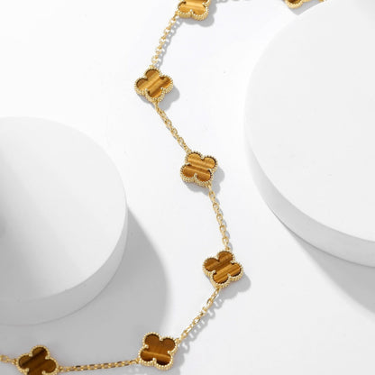 [⭐Mirelle]CLOVER 10 MOTIFS TIGER EYE NECKLACE