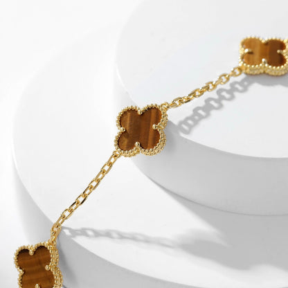 [⭐Mirelle]CLOVER 10 MOTIFS TIGER EYE NECKLACE