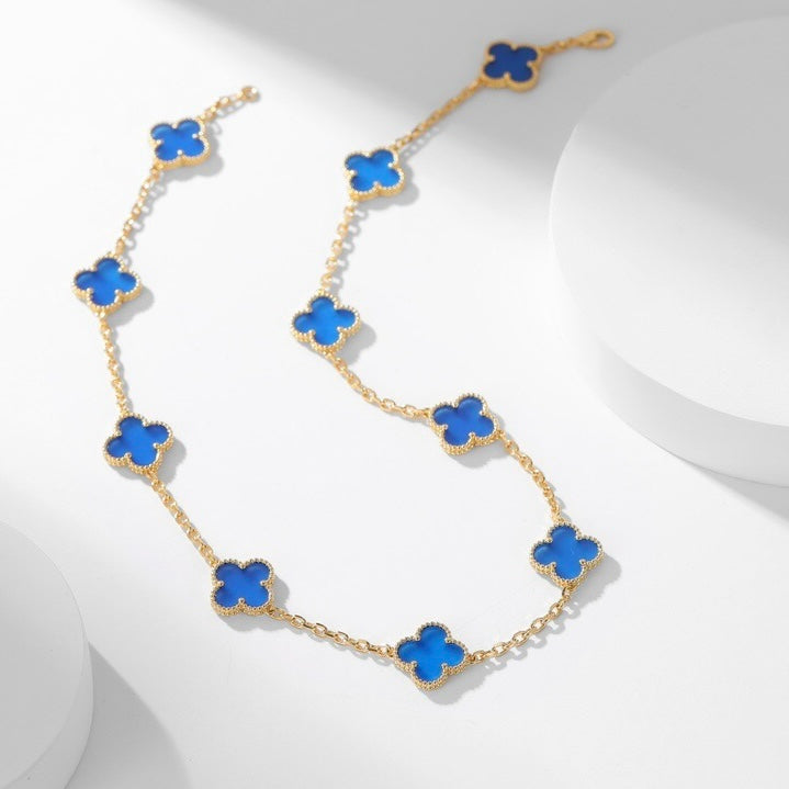 [⭐Mirelle]CLOVER 10 MOTIFS BLUE AGATE NECKLACE