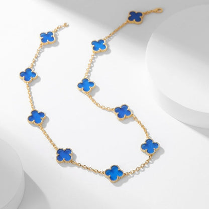 [⭐Mirelle]CLOVER 10 MOTIFS BLUE AGATE NECKLACE