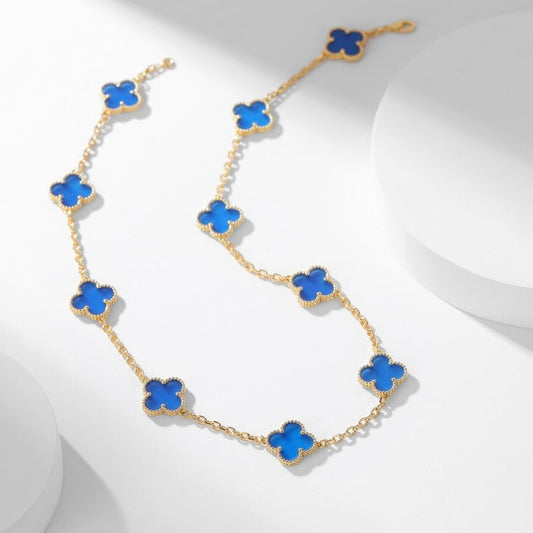 [⭐Mirelle]CLOVER 10 MOTIFS BLUE AGATE NECKLACE