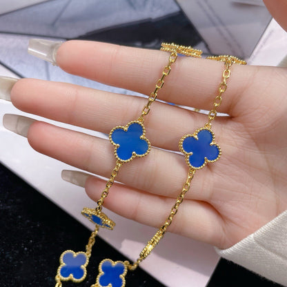 [⭐Mirelle]CLOVER 10 MOTIFS BLUE AGATE NECKLACE