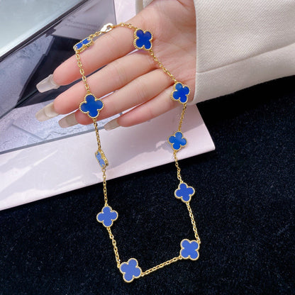 [⭐Mirelle]CLOVER 10 MOTIFS BLUE AGATE NECKLACE