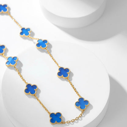 [⭐Mirelle]CLOVER 10 MOTIFS BLUE AGATE NECKLACE
