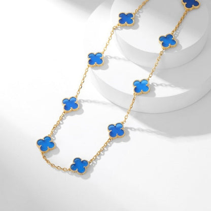 [⭐Mirelle]CLOVER 10 MOTIFS BLUE AGATE NECKLACE