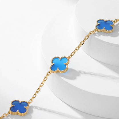 [⭐Mirelle]CLOVER 10 MOTIFS BLUE AGATE NECKLACE