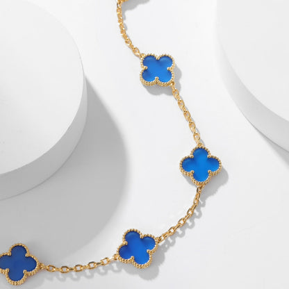 [⭐Mirelle]CLOVER 10 MOTIFS BLUE AGATE NECKLACE