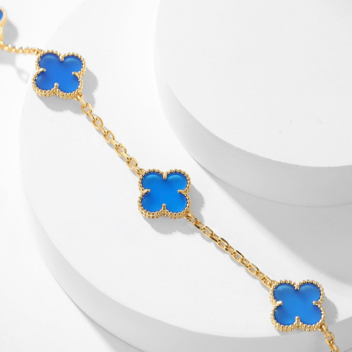 [⭐Mirelle]CLOVER 10 MOTIFS BLUE AGATE NECKLACE