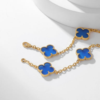 [⭐Mirelle]CLOVER 10 MOTIFS BLUE AGATE NECKLACE