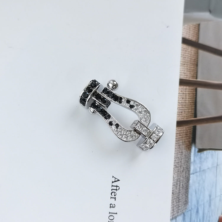 [⭐Mirelle]FORCE LARGE HORSESHOE BLACK WHITE DIAMOND BRACELET SILVER