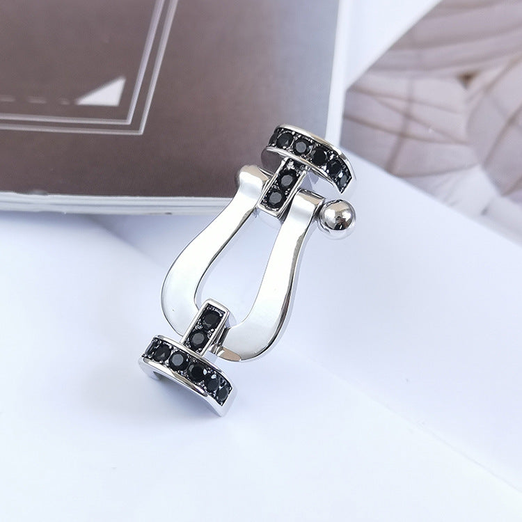 [⭐Mirelle]FORCE LARGE HORSESHOE BLACK DIAMOND BRACELET SILVER