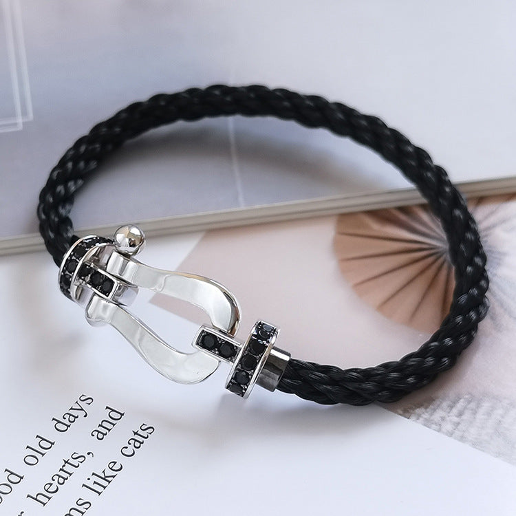 [⭐Mirelle]FORCE LARGE HORSESHOE BLACK DIAMOND BRACELET SILVER