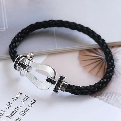 [⭐Mirelle]FORCE LARGE HORSESHOE BLACK DIAMOND BRACELET SILVER