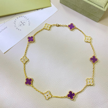 [⭐Mirelle Jewelry]CLOVER 10 MOTIFS  PURPLE VIOLET DIAMOND NECKLACE