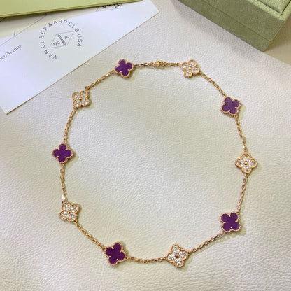 [⭐Mirelle Jewelry]CLOVER 10 MOTIFS  PURPLE VIOLET DIAMOND NECKLACE