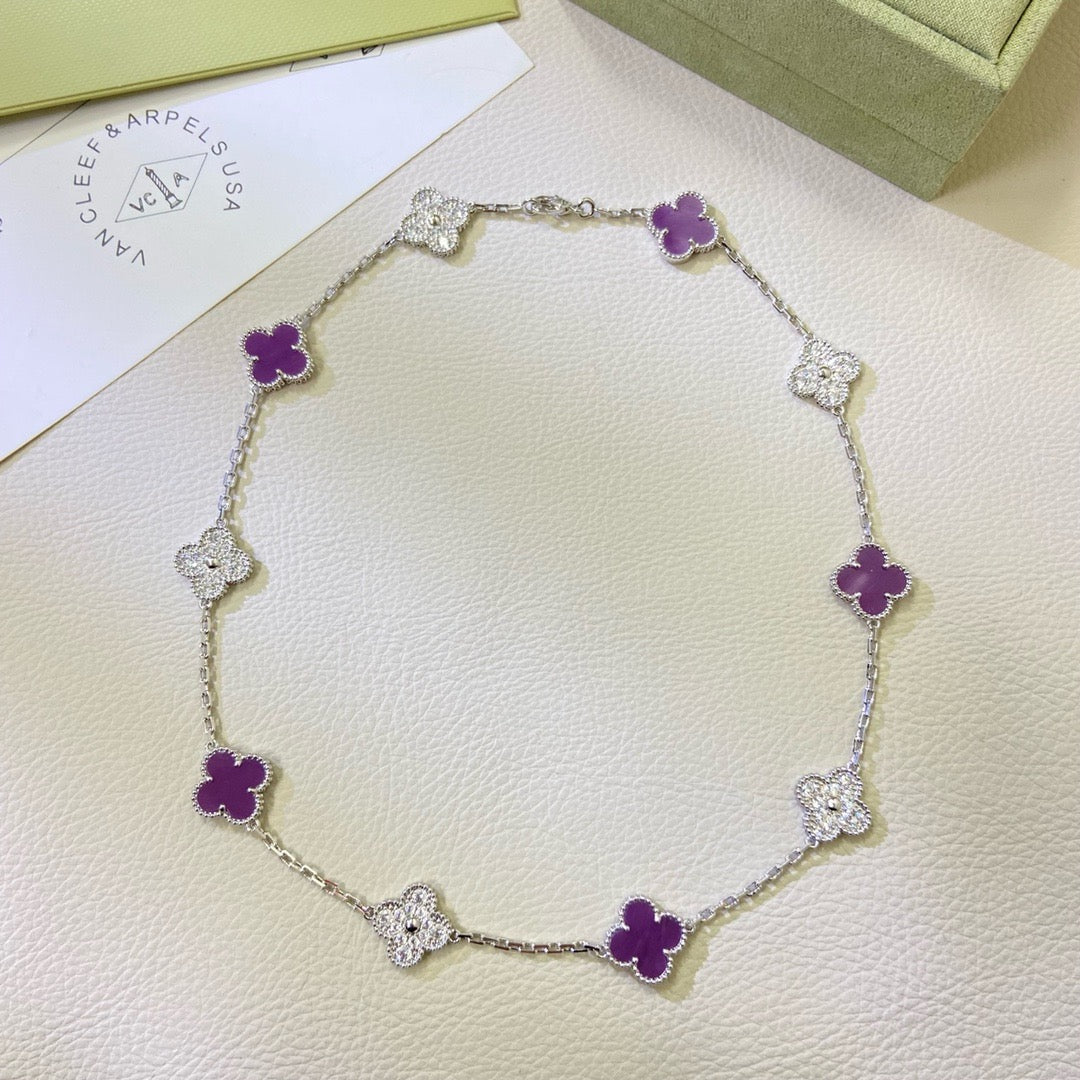 [⭐Mirelle Jewelry]CLOVER 10 MOTIFS  PURPLE VIOLET DIAMOND NECKLACE