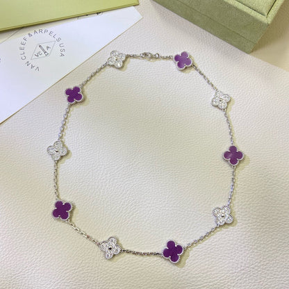 [⭐Mirelle Jewelry]CLOVER 10 MOTIFS  PURPLE VIOLET DIAMOND NECKLACE